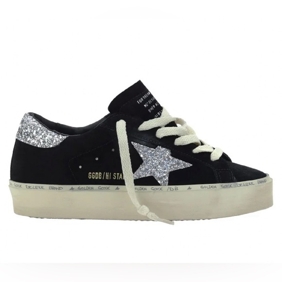 Golden Goose Hi Star Sneaker black suede silver glitter NIB Auth - Picture 1 of 7